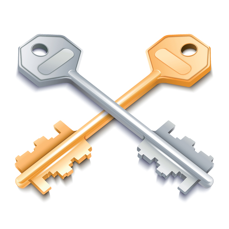 Two metal keys isolated on white background. Vector illustration.のイラスト素材