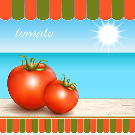 Red fresh tomatoes on the table by the window.のイラスト素材