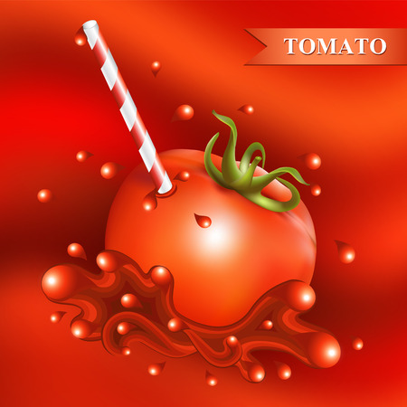 Red fresh tomato with tubule on abstract red background.のイラスト素材