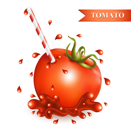 Red fresh tomato with tubule on white background.のイラスト素材
