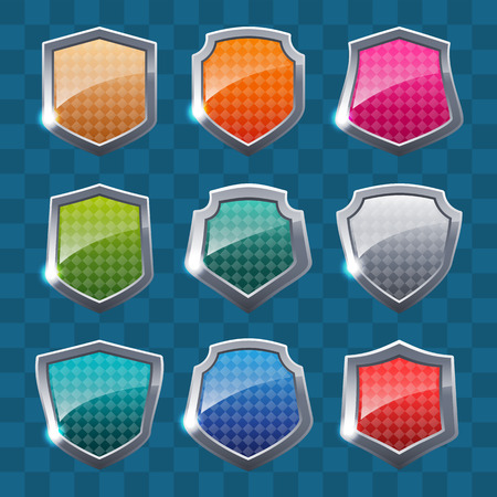 Collection of colorful shields on colorful background.のイラスト素材