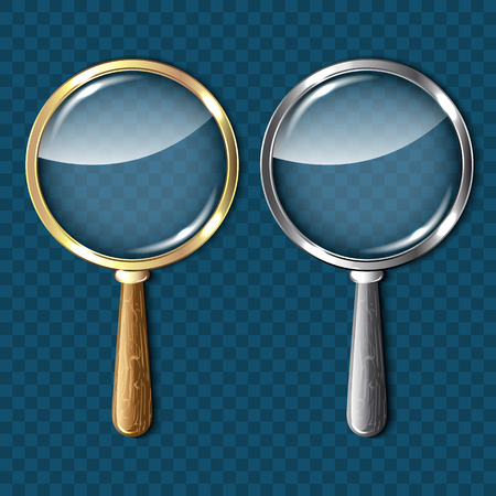 Pair of magnifying glasses on blue background.のイラスト素材