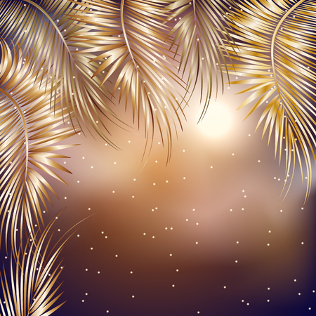 Palm tree branches on night sky backgroundのイラスト素材