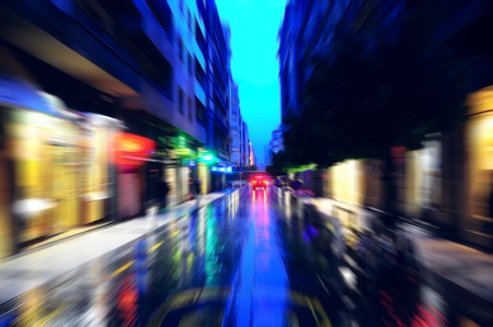 Street of San Sebastian at pouring rainy evening time. Spain.の写真素材