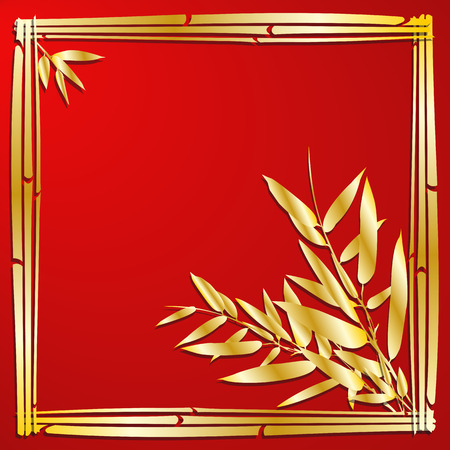 Bamboo branches on red background.のイラスト素材