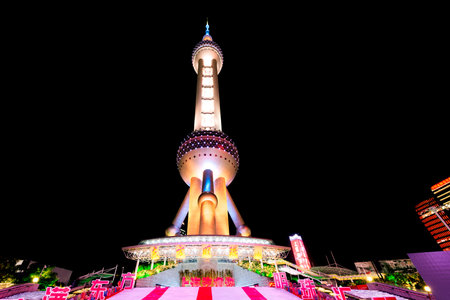 Shanghai, China - December 30, 2016: Exterior of the Oriental Pearl tower.のeditorial素材