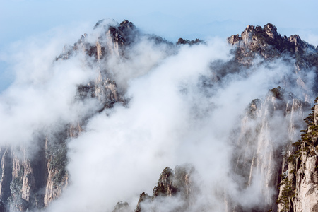 Clouds above the peaks of Huangshan National park. China.の写真素材