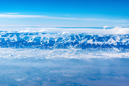 Mountain landscape. View from the airplane window.の写真素材