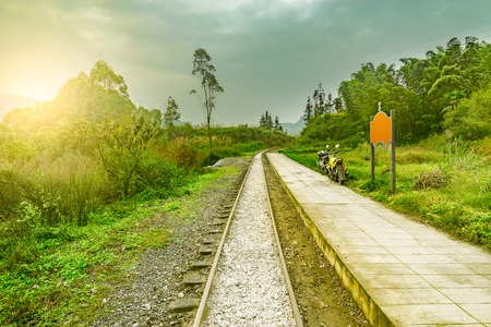 Passenger platform by the narrow-gauge railway from Yuejin to Bagou. Jiayang Mining Region. Sichuan...