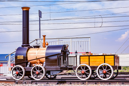 Moscow Russia - August 02 2014: Model of the first russian steam locomotive made by Cherepanovs in...