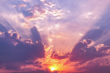 Amazing cloudscape on the sky at sunset time after rain.の写真素材