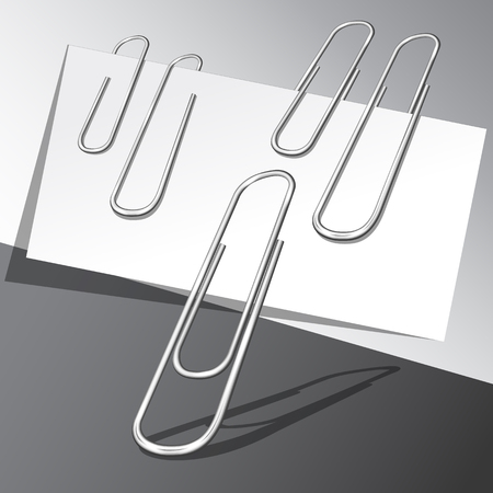 Five paper clips and paper sheets on gray background.のイラスト素材