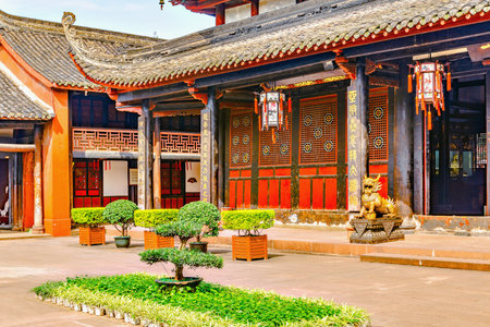 Chengdu, China - October 29, 2016: Buildings on the territory of Wenshu monastery at sunny day time.のeditorial素材