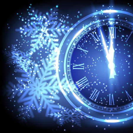 Old clock holiday lights at New year midnight. Vector illustration.のイラスト素材