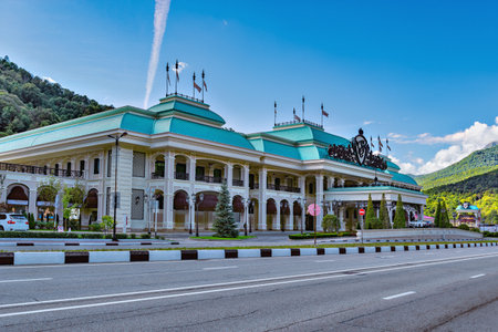 Krasnaya polyana Russia - September 30 2017: Evening view of Casino-Sochi.のeditorial素材
