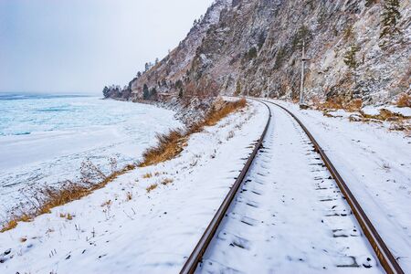 View of Circum-Baikal Railway at winter day time. Russia.の写真素材