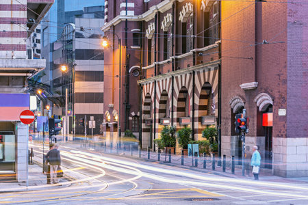 Evening view of the central city street. Hong Kong.のeditorial素材