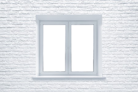 Window in white brick wall background.