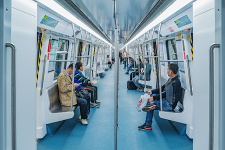 Early morning interior view of passenger subway station.のeditorial素材