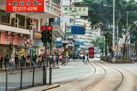 Hong Kong, China - December 11, 2016: Day view of the central city street.