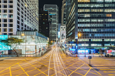 Central District, Hong Kong - December 13 2016: View of the night city streets.のeditorial素材