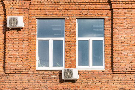 Windows of the old brick building.