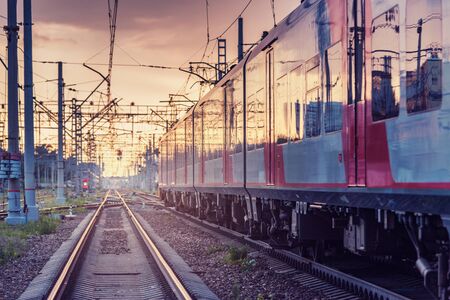 Highspeed train moves at sunset time. Moscow. Russia.