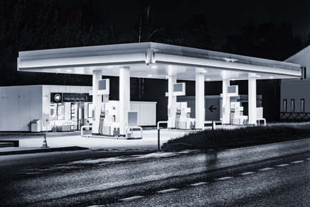Night view of the territory of the gas station.の写真素材