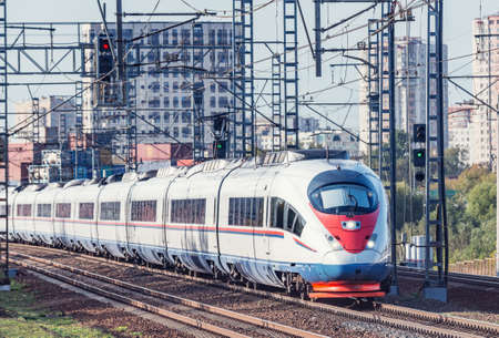 Highspeed train approaches to the station. Moscow. Russia.の写真素材