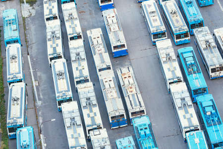 Many old trolleybuses stand on the parking. Moscow.の写真素材
