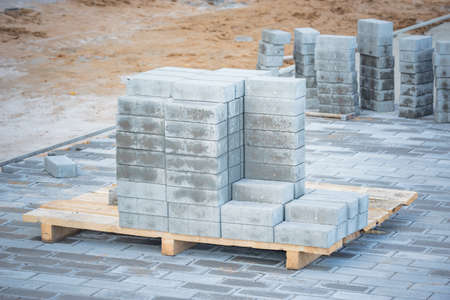 Tile for the sidewalk on the construction site.の写真素材