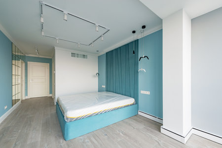 Moscow, Russia - September 23, 2020: Interior of the bedroom on the luxury rich appartments.のeditorial素材