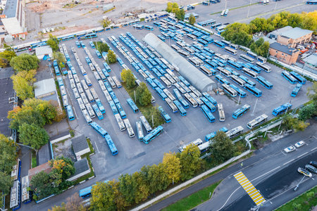 Moscow, Russia - September 23, 2020: Many old trolleybuses stand on the parking.のeditorial素材