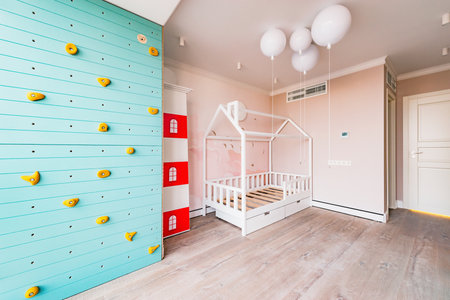 Moscow, Russia - September 23, 2020: Interior of the children bedroom in the luxury rich appartments.のeditorial素材