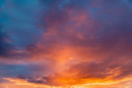 Amazing cloudscape on the sky at sunset time after rainの写真素材