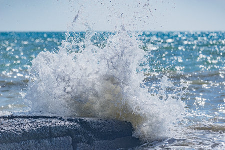 Wave of the sea water at sunny day time. Black sea.の写真素材