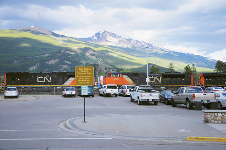 Jasper, Canada - June 13, 2011: Square by the railway station.のeditorial素材