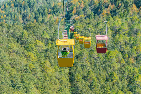 Cableway in the mountains by Lijiang. Yunnan province. China.