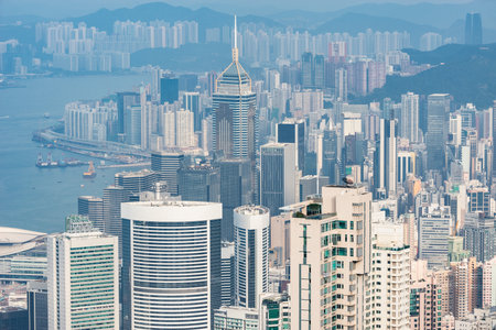 View of the downtown of Hong Kong from Victoria Peak at day time.の写真素材