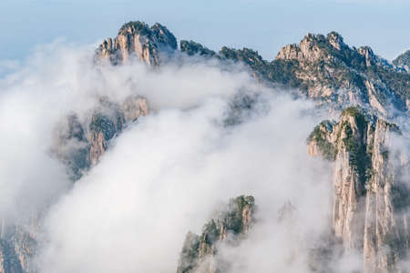 Clouds above the peaks of Huangshan National park. China.の写真素材
