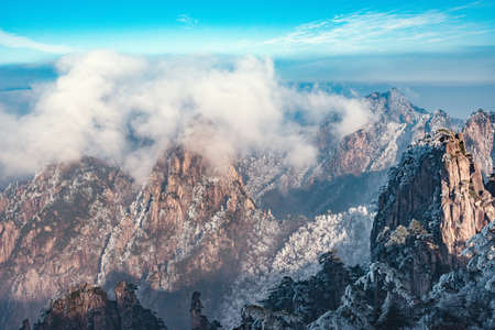 Peaks of Huangshan National park at sunset. China.の写真素材
