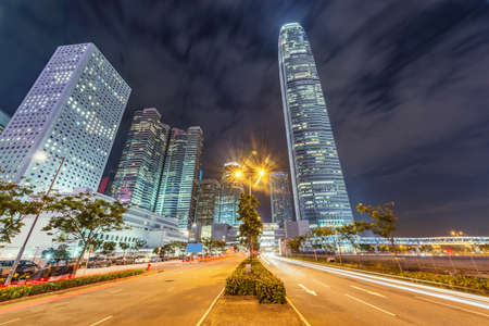 View of the evening city streets in Central district. Hong Kong.の写真素材