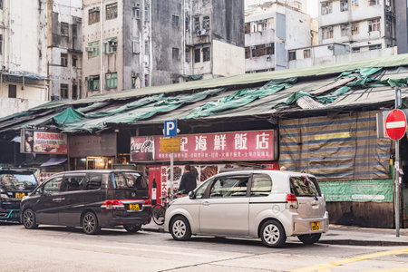 Hong Kong, China - December 15, 2016: Evening view of the central city streets.のeditorial素材