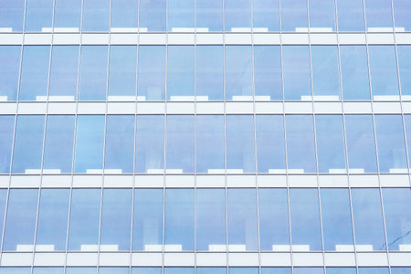 Office building wall in the business city center at winter time.