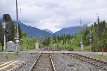 Railway tracks on Banff station. Alberta. Canada.の写真素材