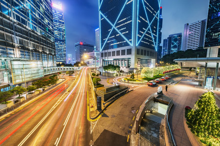Hong Kong - December 10, 2016: Night street view in Central city District.のeditorial素材