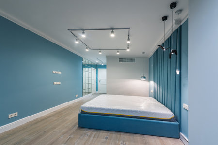 Moscow, Russia - September 23, 2020: Interior of the bedroom on the luxury rich appartments.のeditorial素材