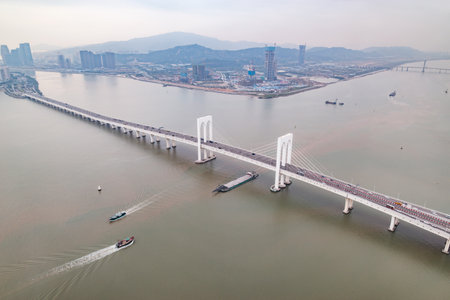 Sai Van Bridge over the harbor. Macao.