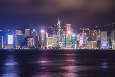 Central District, Hong Kong - December 09, 2016: Evening city view of Hong Kong island.のeditorial素材