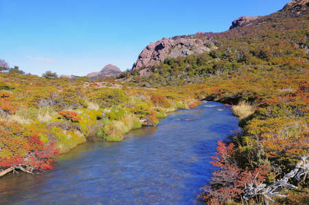 River at autumn day. Los Glaciares National park. Argentina.の写真素材